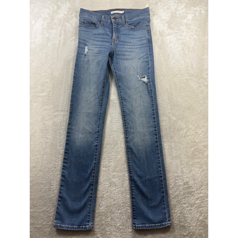 Levi's Womens 314 Shaping Straight Distressed Blue Jeans 26 Meas: 27x30.5